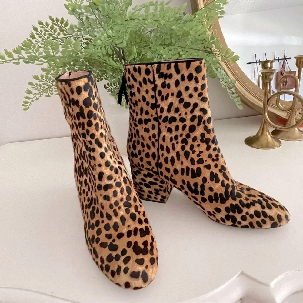 J. Crew Saide Ankle Boots Leopard Calf Hair Size 8.5